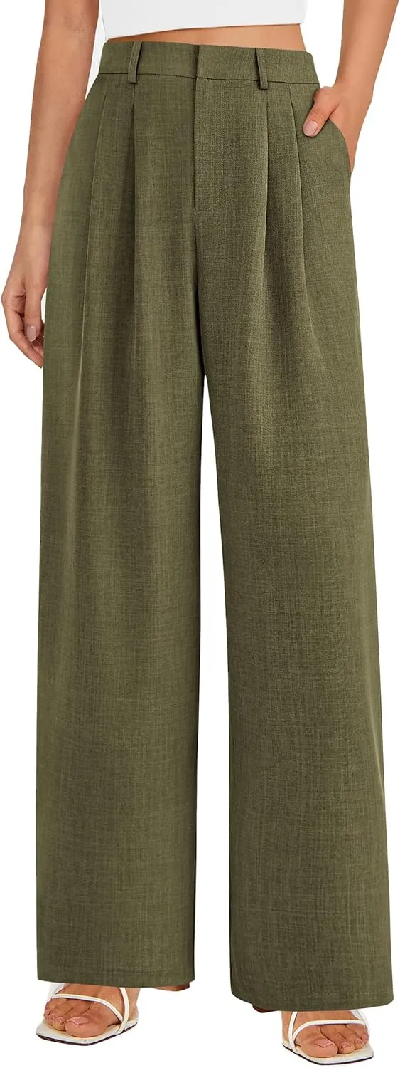 PRETTYGARDEN Women's Summer Elastic High Waisted Work Pants Straight Leg Dressy Business Casual Trousers Slacks Pockets