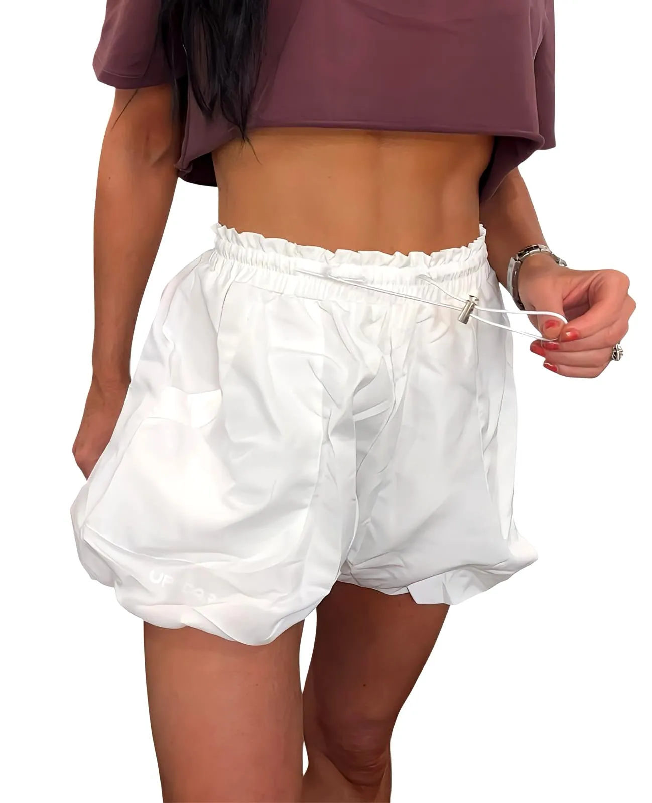 Puffed shorts with drawstring white
