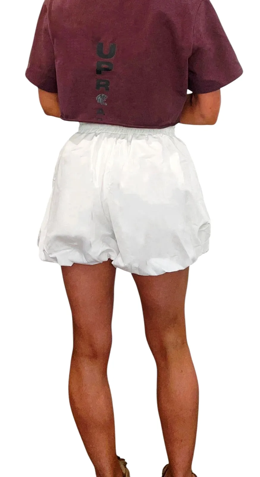 Puffed shorts with drawstring white