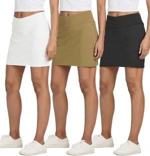 Real Essentials 3 Pack: Women's 16" Active Skort Skirt Pockets - Running Tennis Golf Gym (Available in Plus)
