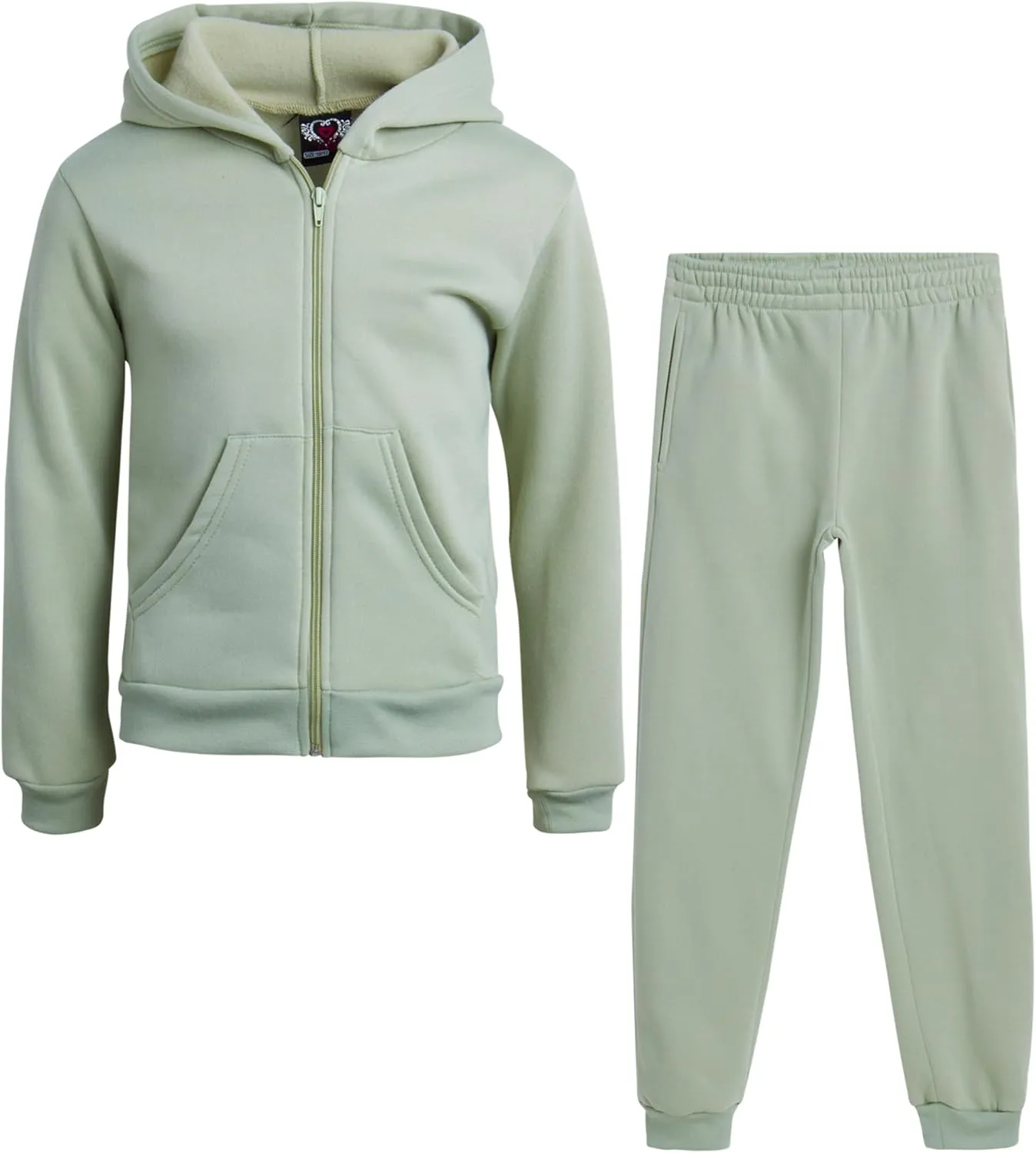 Real Love Girls' Jogger Set - 2 Piece Basic Fleece Solid Full Zip Hoodie and Sweatpants (Size: 7-16)