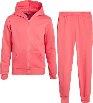 Real Love Girls' Jogger Set - 2 Piece Basic Fleece Solid Full Zip Hoodie and Sweatpants (Size: 7-16)