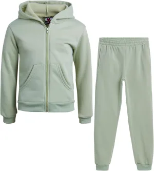 Real Love Girls' Jogger Set - 2 Piece Basic Fleece Solid Full Zip Hoodie and Sweatpants (Size: 7-16)