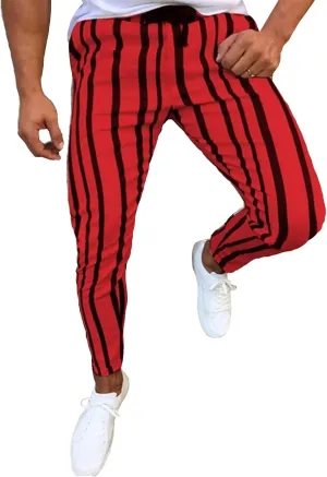 Rela Bota Mens Fashion Casual Striped Pants Dress Chino Long Pants Slim Fit Drawstring Slack Trousers