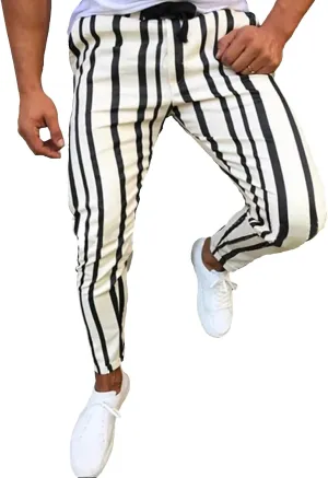 Rela Bota Mens Fashion Casual Striped Pants Dress Chino Long Pants Slim Fit Drawstring Slack Trousers