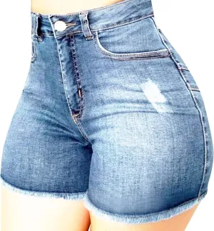 Ripped Jean Shorts Women High Waisted Comfort Flex Straight Leg Jean Casual Slim Summer Beach Denim Shorts Pants