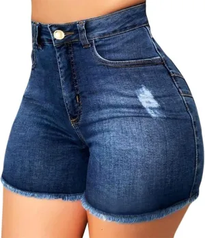 Ripped Jean Shorts Women High Waisted Comfort Flex Straight Leg Jean Casual Slim Summer Beach Denim Shorts Pants