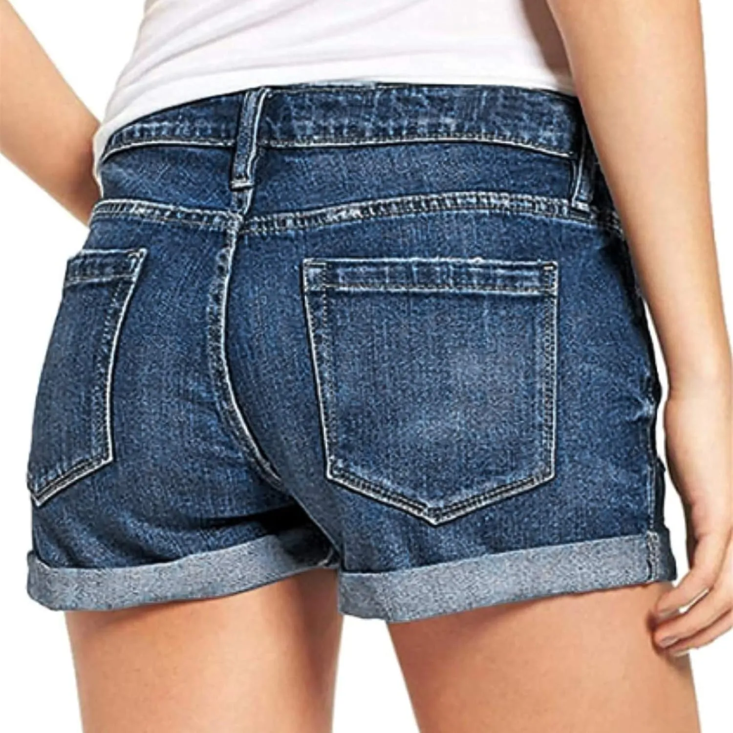 Ripped Jean Shorts Women High Waisted Roll Up Hem Straight Leg Denim Jean Shorts Stretch Summer Short Pants with Pockets