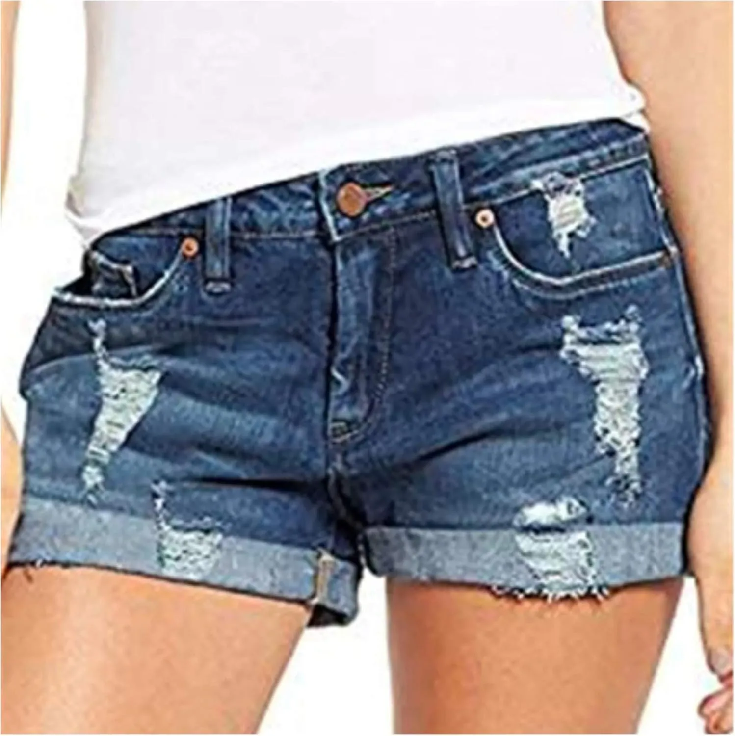 Ripped Jean Shorts Women High Waisted Roll Up Hem Straight Leg Denim Jean Shorts Stretch Summer Short Pants with Pockets