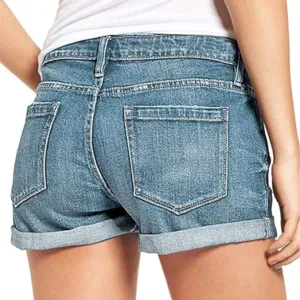 Ripped Jean Shorts Women High Waisted Roll Up Hem Straight Leg Denim Jean Shorts Stretch Summer Short Pants with Pockets