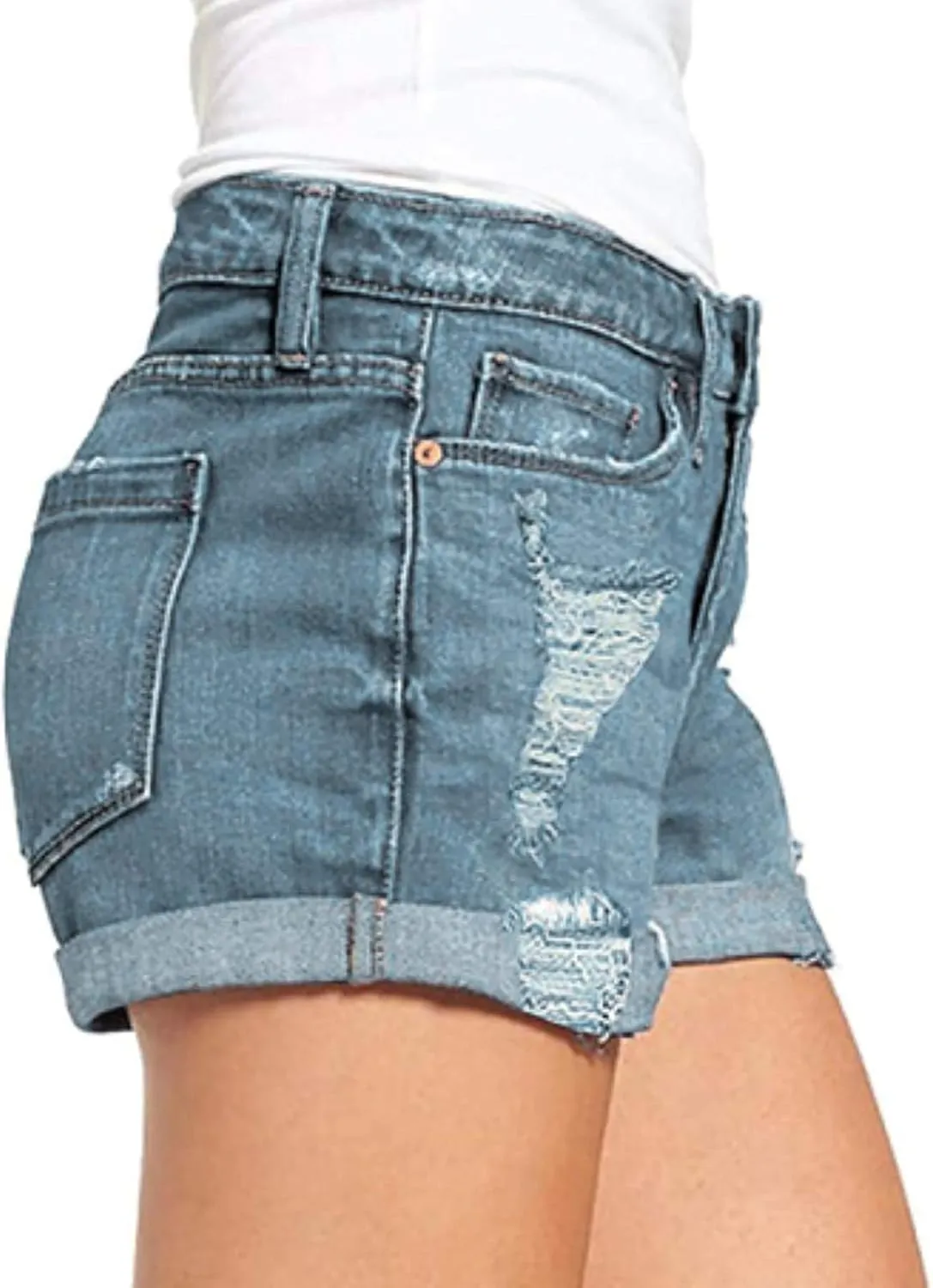Ripped Jean Shorts Women High Waisted Roll Up Hem Straight Leg Denim Jean Shorts Stretch Summer Short Pants with Pockets