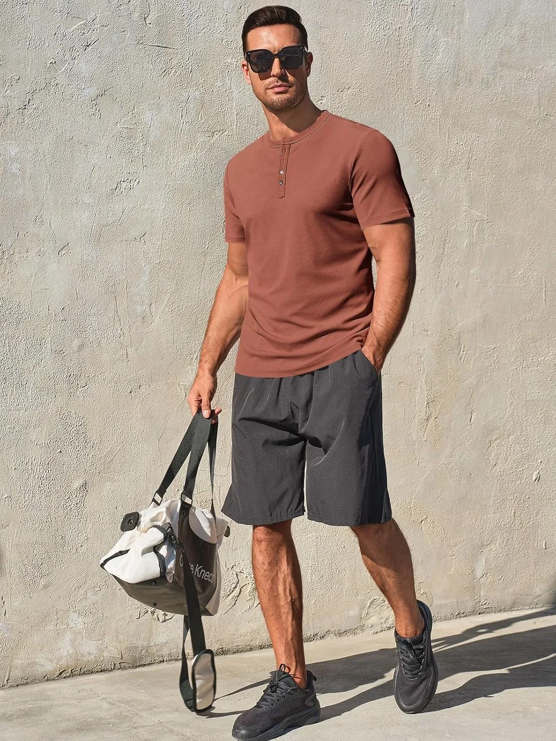 Runcati Men's Henley Shirts Short Sleeve Casual Ribbed Knitted Summer T-Shirt Slim Fit Workout Muscle Tops