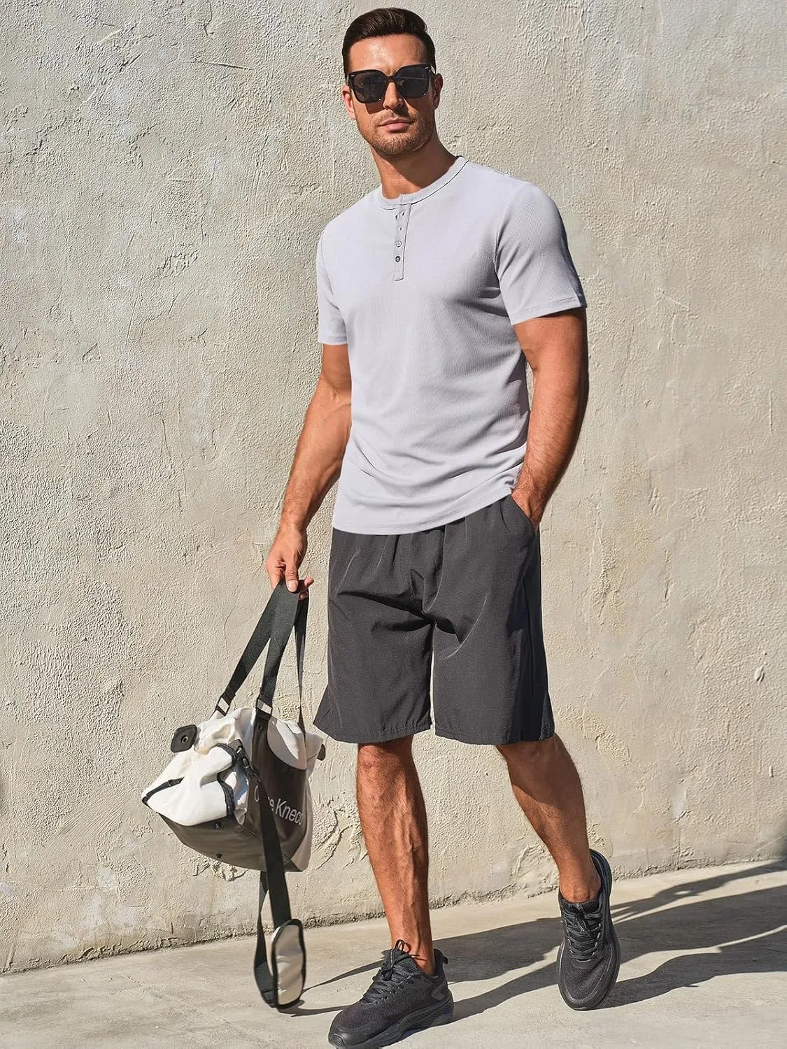 Runcati Men's Henley Shirts Short Sleeve Casual Ribbed Knitted Summer T-Shirt Slim Fit Workout Muscle Tops