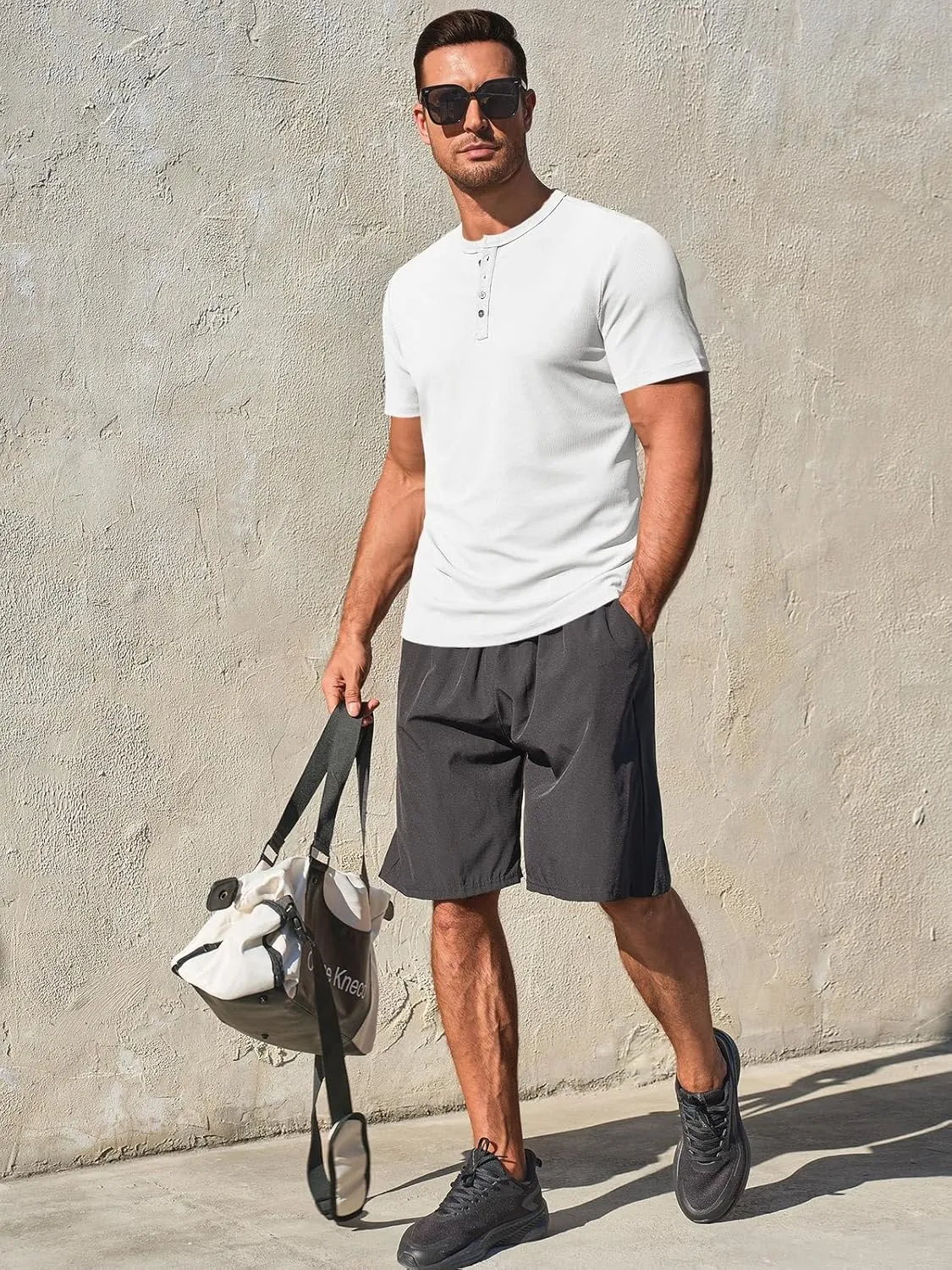 Runcati Men's Henley Shirts Short Sleeve Casual Ribbed Knitted Summer T-Shirt Slim Fit Workout Muscle Tops