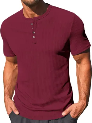 Runcati Men's Henley Shirts Short Sleeve Casual Ribbed Knitted Summer T-Shirt Slim Fit Workout Muscle Tops