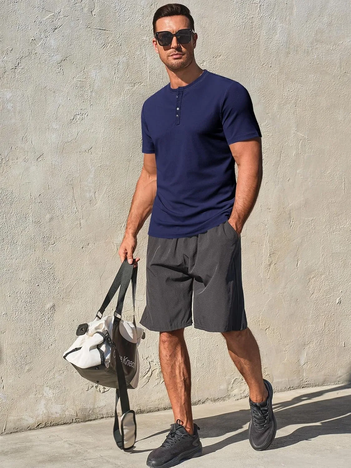 Runcati Men's Henley Shirts Short Sleeve Casual Ribbed Knitted Summer T-Shirt Slim Fit Workout Muscle Tops
