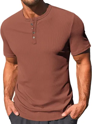 Runcati Men's Henley Shirts Short Sleeve Casual Ribbed Knitted Summer T-Shirt Slim Fit Workout Muscle Tops