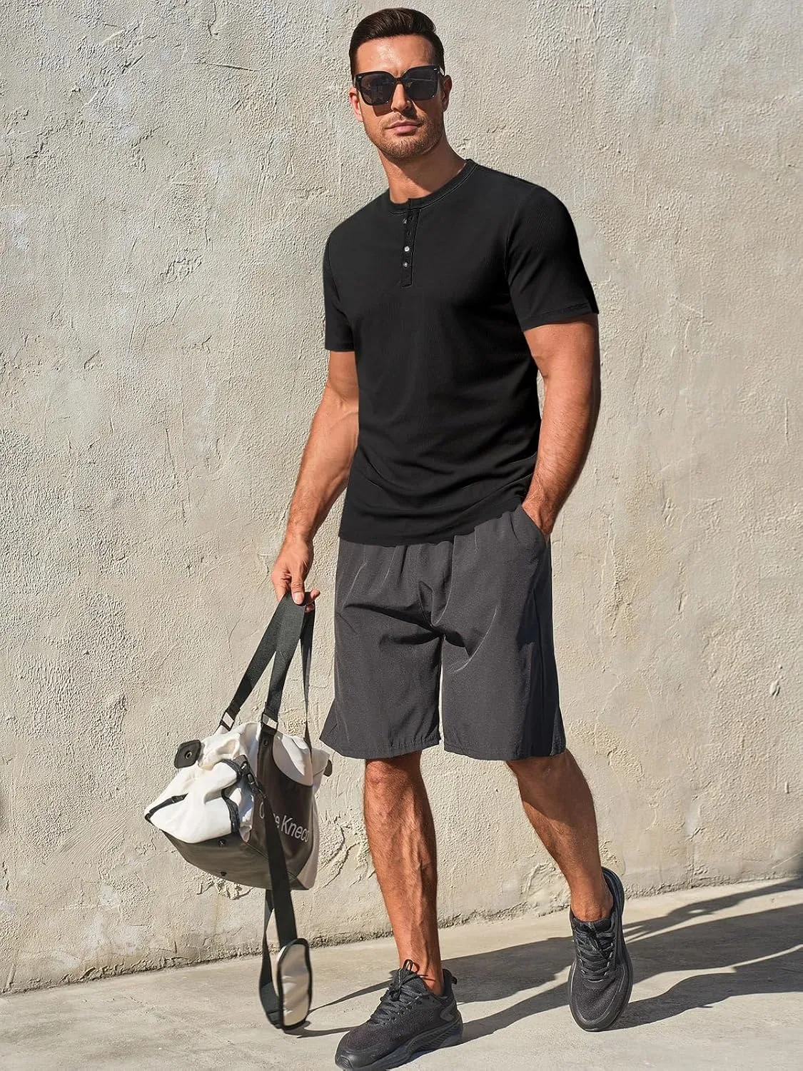 Runcati Men's Henley Shirts Short Sleeve Casual Ribbed Knitted Summer T-Shirt Slim Fit Workout Muscle Tops