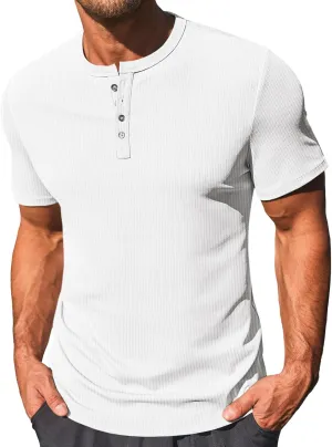 Runcati Men's Henley Shirts Short Sleeve Casual Ribbed Knitted Summer T-Shirt Slim Fit Workout Muscle Tops