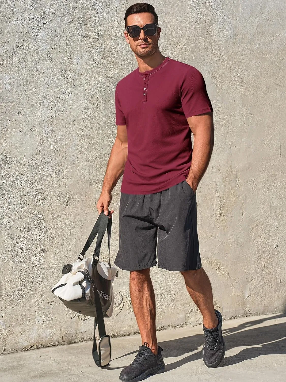 Runcati Men's Henley Shirts Short Sleeve Casual Ribbed Knitted Summer T-Shirt Slim Fit Workout Muscle Tops