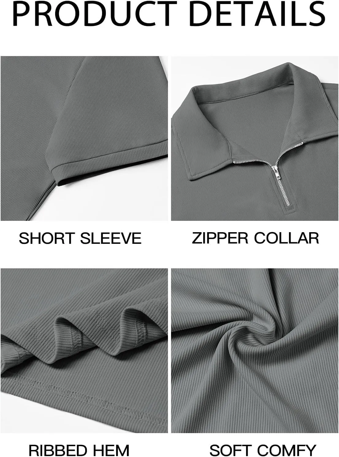 Runcati Men's Quarter Zip Polo Shirts Short Sleeve Casual Ribbed Knitted Golf Shirt Summer Beach Slim Fit Tops