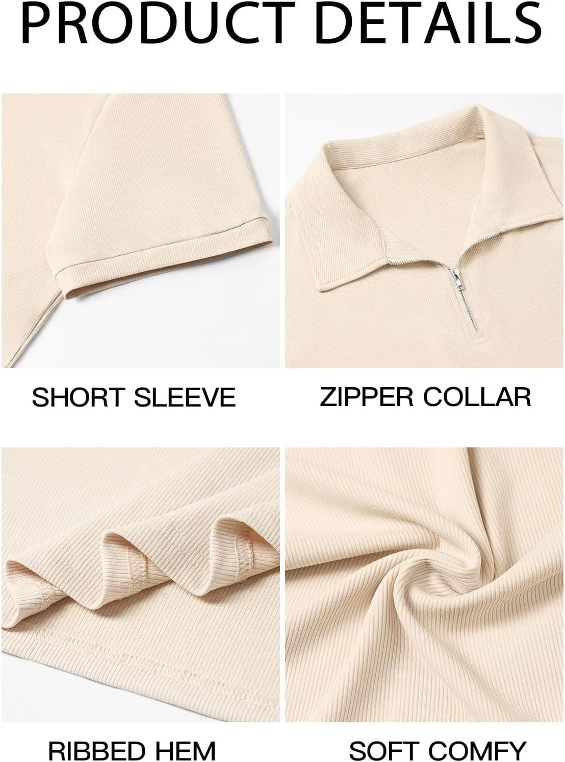 Runcati Men's Quarter Zip Polo Shirts Short Sleeve Casual Ribbed Knitted Golf Shirt Summer Beach Slim Fit Tops