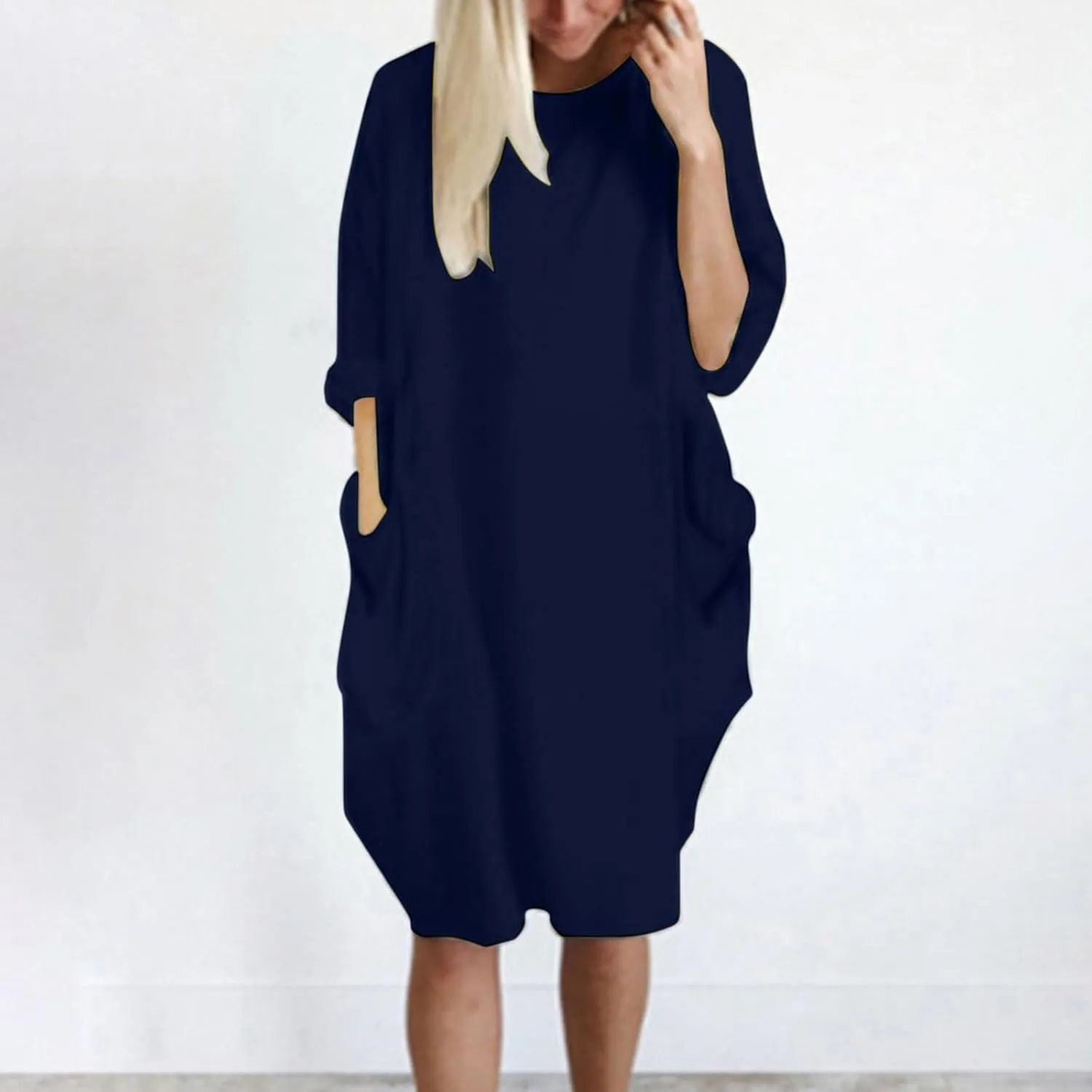 Shirt Dresses for Women 2024 Plus Size Long Sleeve Solid Crewneck Loose Comfy Midi Dress Party Fall Outfits Clothes