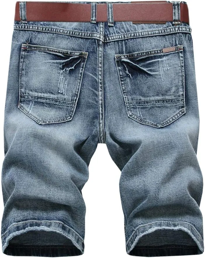 SHOOYING Men's Casual Denim Ripped Shorts