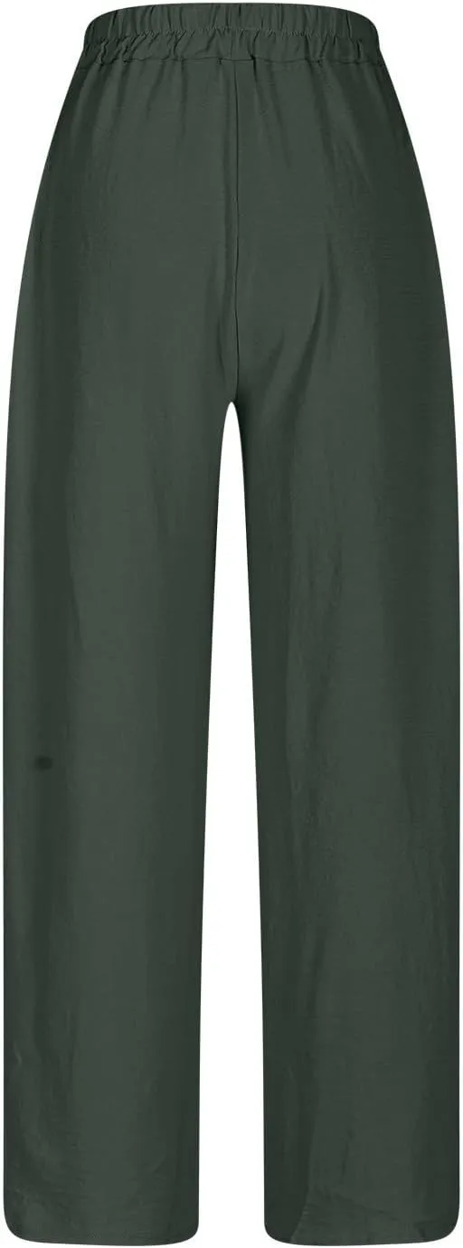 SHOPESSA Linen Pants for Women Drawstring high Waisted Capris with Pockets Solid Color Ladies capriswomen Linen Pants