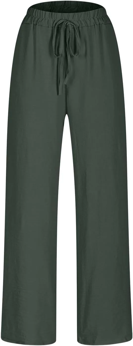 SHOPESSA Linen Pants for Women Drawstring high Waisted Capris with Pockets Solid Color Ladies capriswomen Linen Pants