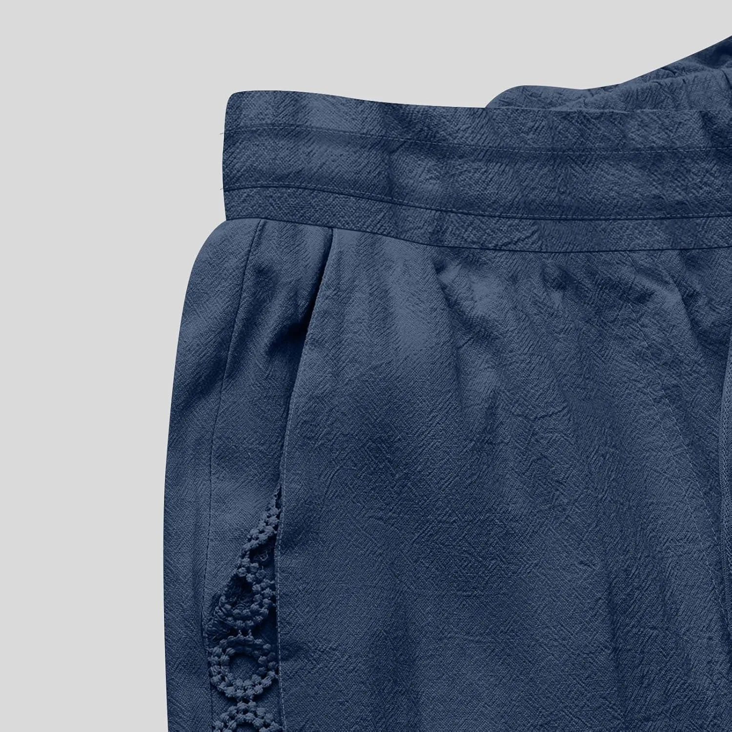 SHOPESSA Linen Pants Women 2025 Summer Hollow Out Side Long Pants Casual Wide Leg Palazzo Pants with Pockets