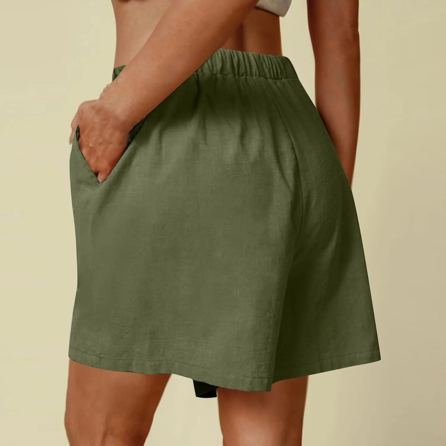 Shorts for Women 2025 Trendy Summer Elastic Beach Shorts with Pockets Linen Solid High Rise Travel Pants Loose Fashion