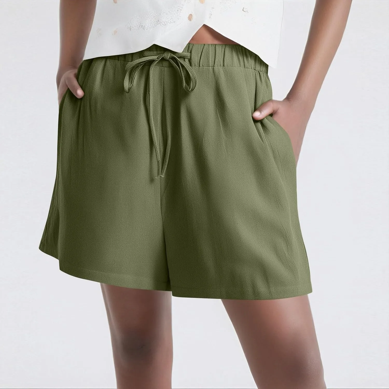 Shorts for Women 2025 Trendy Summer Elastic Beach Shorts with Pockets Linen Solid High Rise Travel Pants Loose Fashion