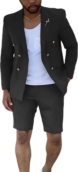 Shorts Suits for Men 2 Piece Slim Fit Double Breasted Mens Shorts Suit Set Casual Prom Summer Beach Wedding Tuxedos