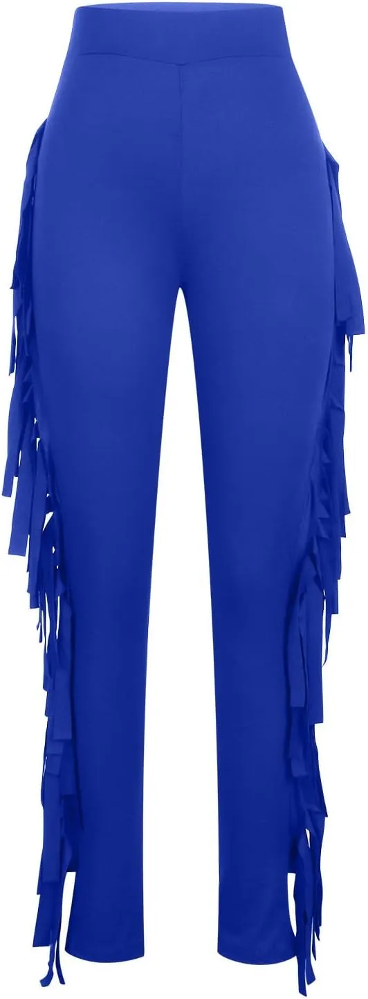 Sinzelimin Women's Sexy Tight Pants Fashion Solid Color Side Tassel High Waist Stretch Yoga Leggings Slim Full Length Trouser