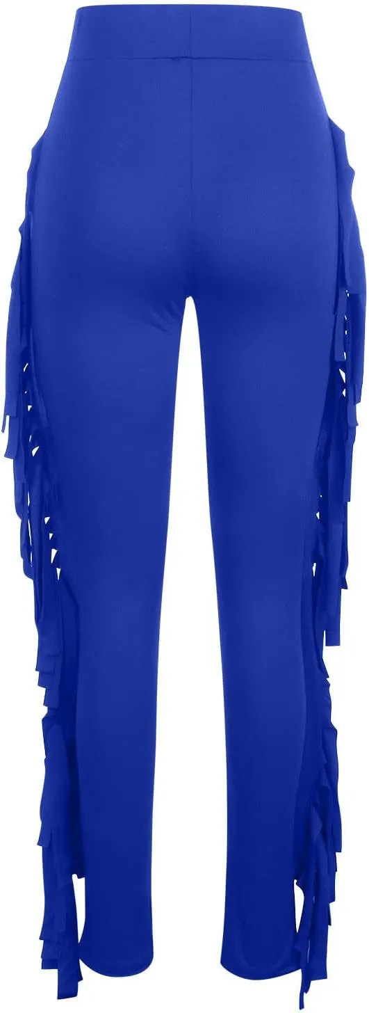 Sinzelimin Women's Sexy Tight Pants Fashion Solid Color Side Tassel High Waist Stretch Yoga Leggings Slim Full Length Trouser