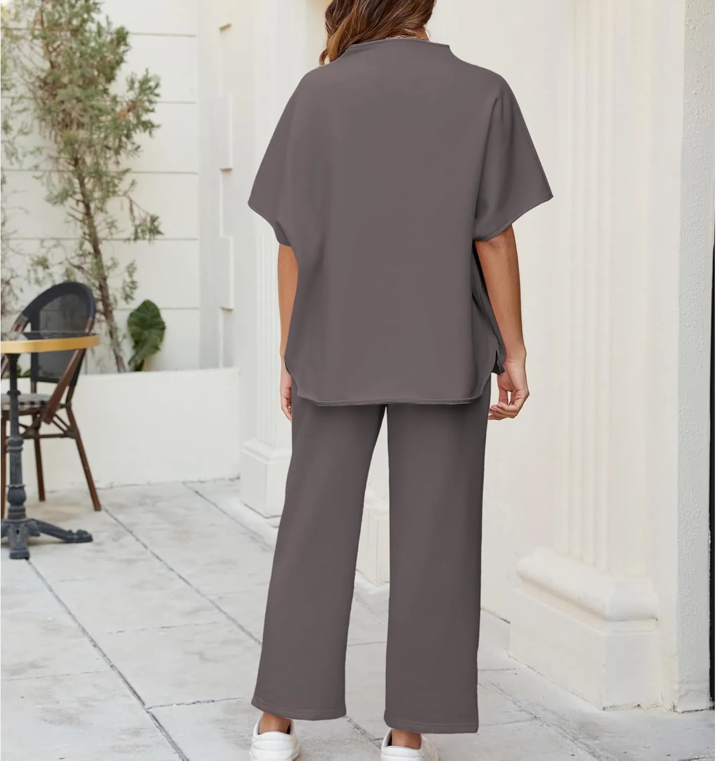 Songling 2 Piece Sets For Women Short Sleeve Pullover Tops and Wide Leg Pants Travel Lounge Matching Set With Pockets