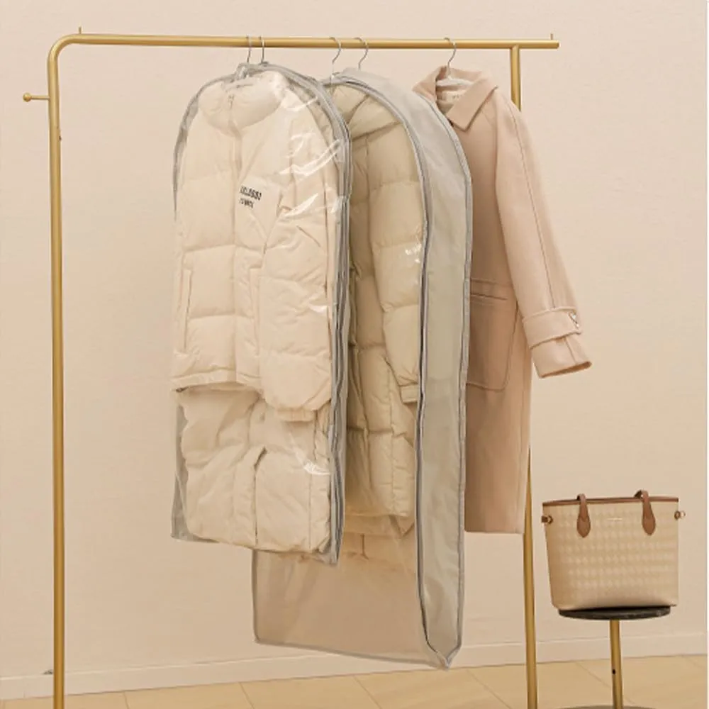 Space Saving Hanging Garment Bag with Self Compression Zipper,Space Saving Garment Bags for Travel,Hanging Clothes Travel Bag with Compression Zipper for Closet Storage (White-M)