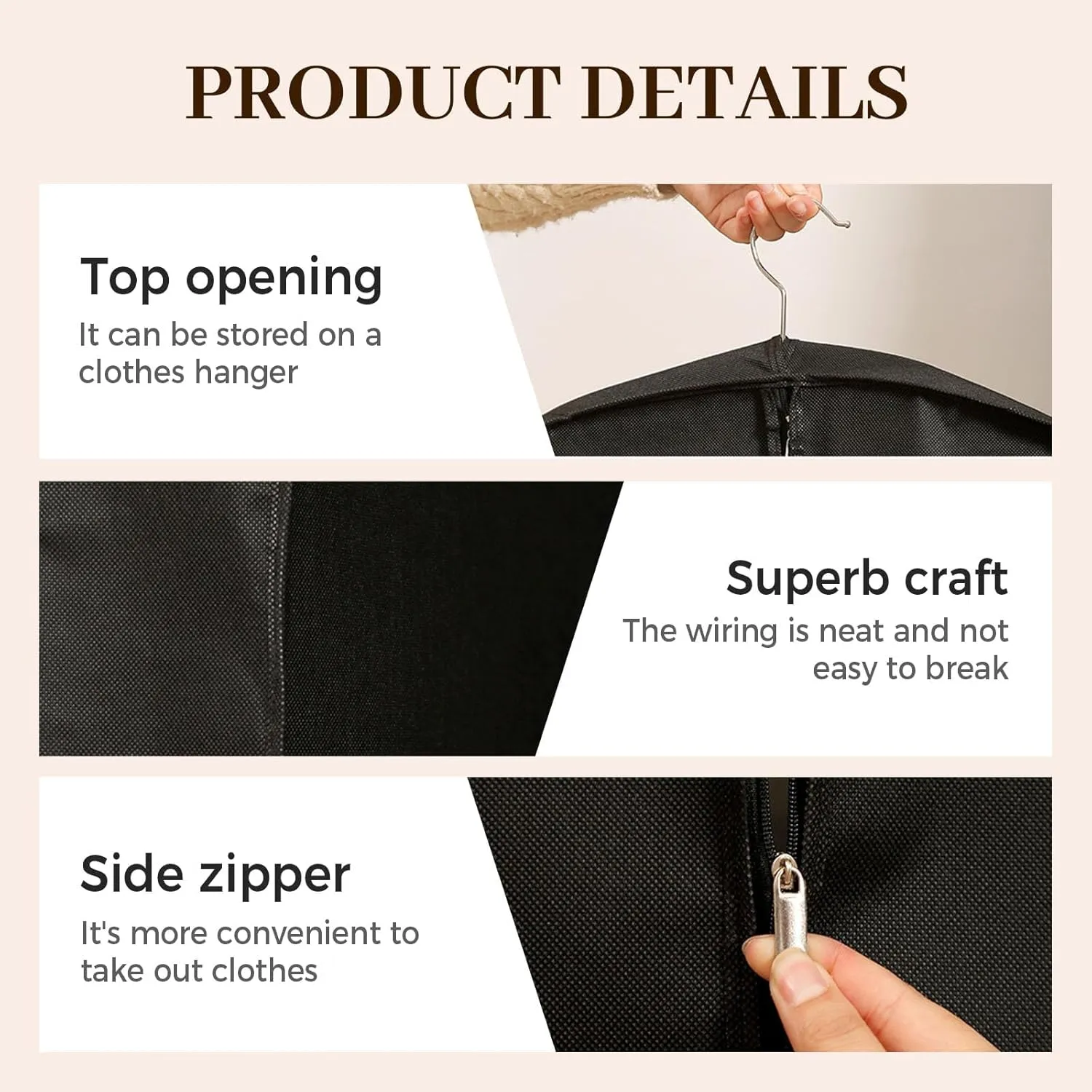 Space Saving Hanging Garment Bag with Self Compression Zipper,Space Saving Garment Bags for Travel,Hanging Clothes Travel Bag with Compression Zipper for Closet Storage (White-M)