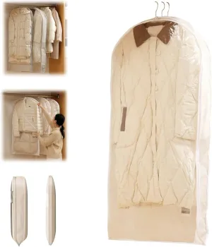 Space Saving Hanging Garment Bag with Self Compression Zipper,Space Saving Garment Bags for Travel,Hanging Clothes Travel Bag with Compression Zipper for Closet Storage (White-M)