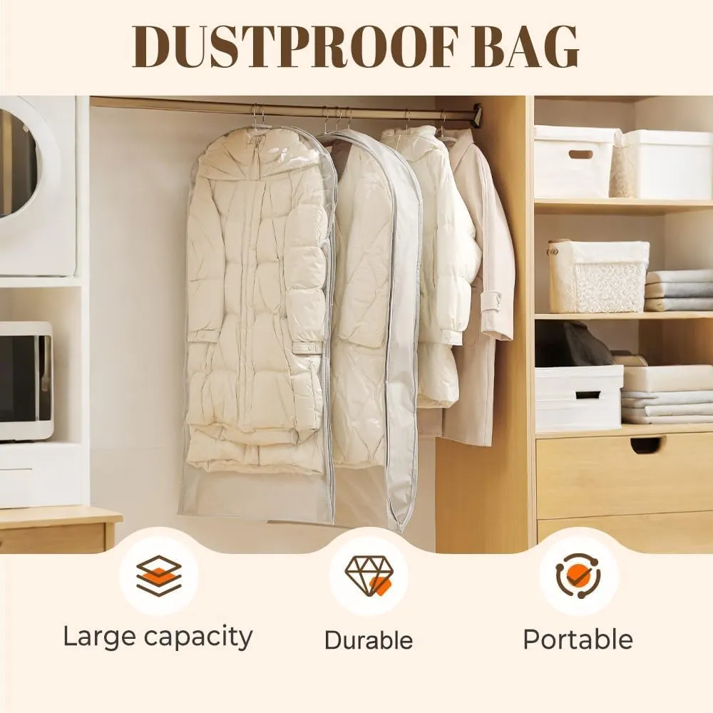 Space Saving Hanging Garment Bag with Self Compression Zipper,Space Saving Garment Bags for Travel,Hanging Clothes Travel Bag with Compression Zipper for Closet Storage (White-M)