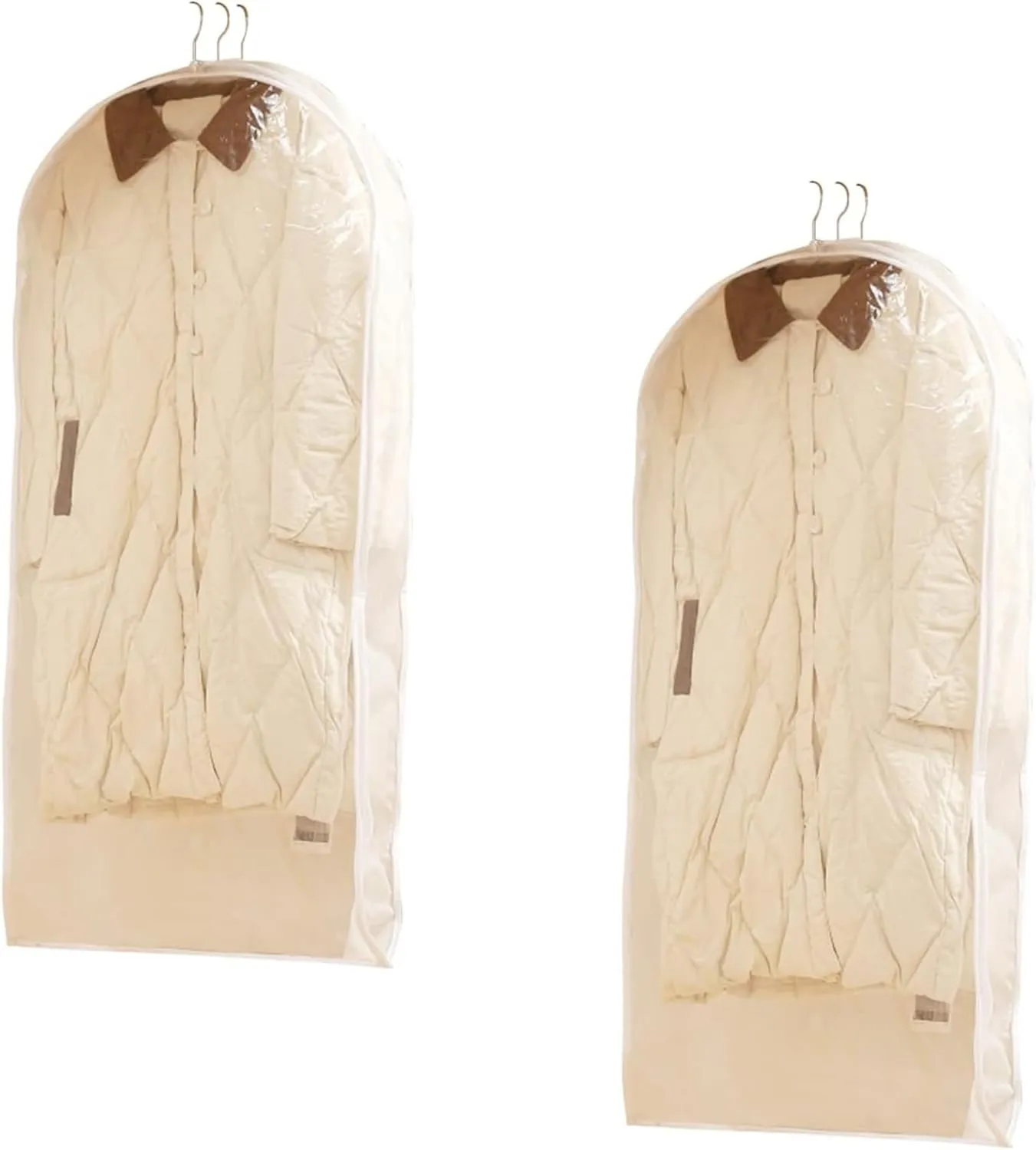 Space Saving Hanging Garment Bag with Self Compression Zipper,Space Saving Garment Bags for Travel,Hanging Clothes Travel Bag with Compression Zipper for Closet Storage (White-S-2PCS)