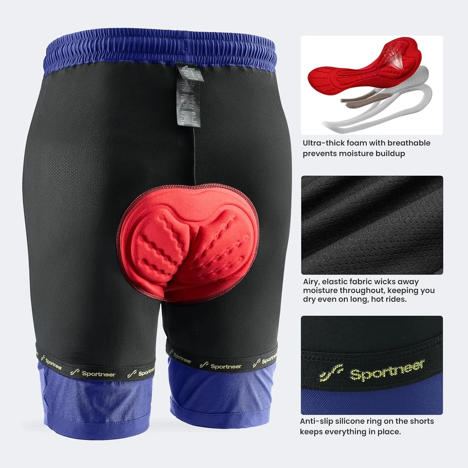 Sportneer Bike Shorts for Men: 3D Padded Lightweight Riding Biking Cycling Mountain Bike Shorts for Men with Zipper Pockets