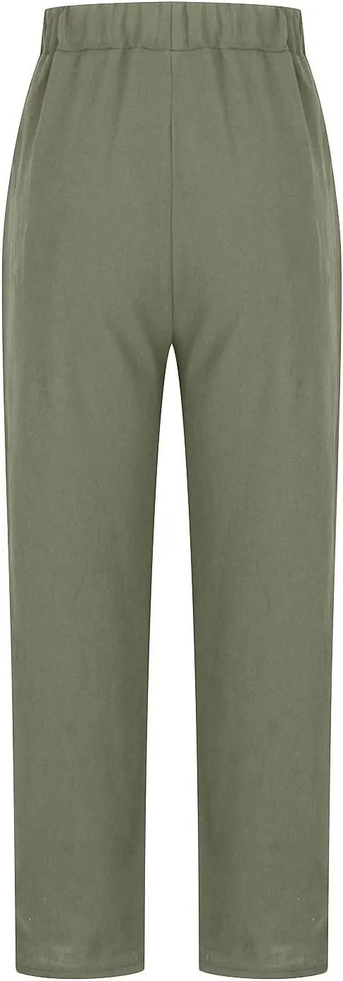 Summer Casual Cotton Linen Pants for Women Elastic Waist Loose Straight Leg Trousers Holiday Vacation Beach Pants