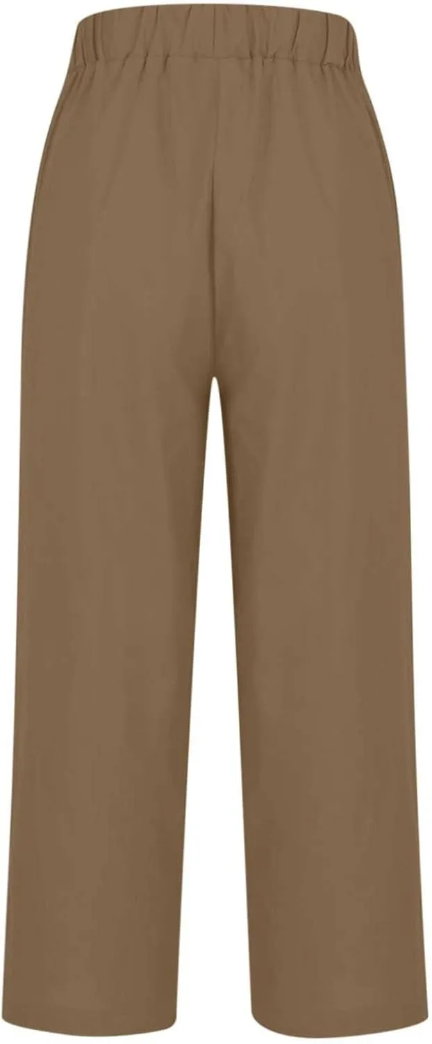Summer Linen Pants for Women Loose Wide Leg Pants Comfy Stretch Trousers 2025 Baggy Plus Size Slacks with Pockets