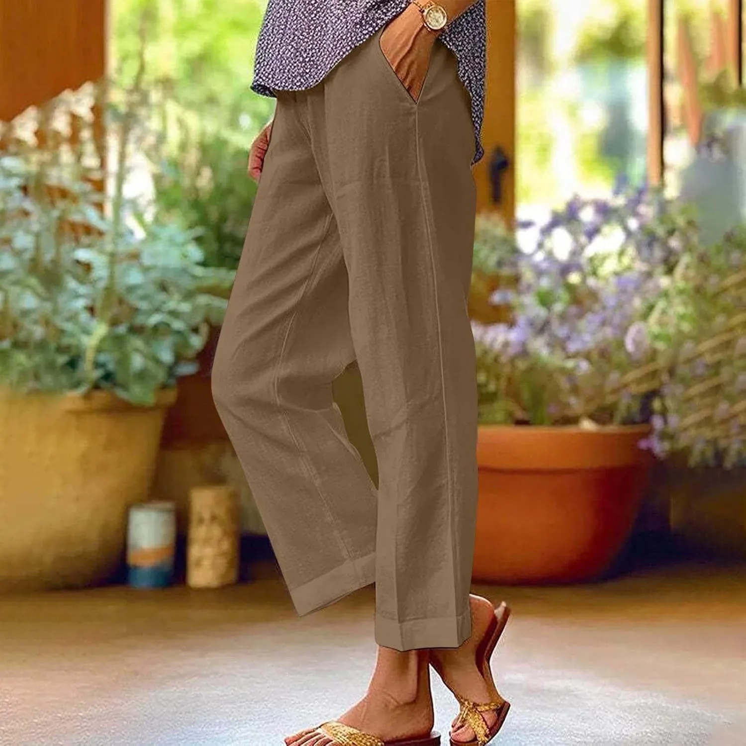 Summer Linen Pants for Women Loose Wide Leg Pants Comfy Stretch Trousers 2025 Baggy Plus Size Slacks with Pockets