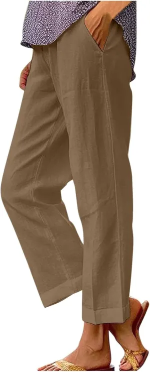 Summer Linen Pants for Women Loose Wide Leg Pants Comfy Stretch Trousers 2025 Baggy Plus Size Slacks with Pockets