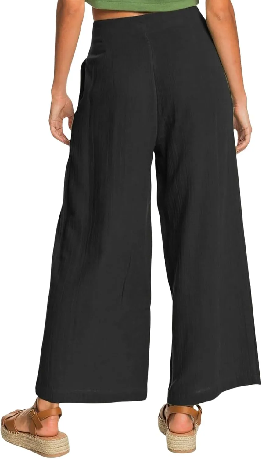 Summer Wide Leg Pants for Women Lightweight Breathable Cotton Linen Pant Stretchy Casual Trousers with Button Pockets