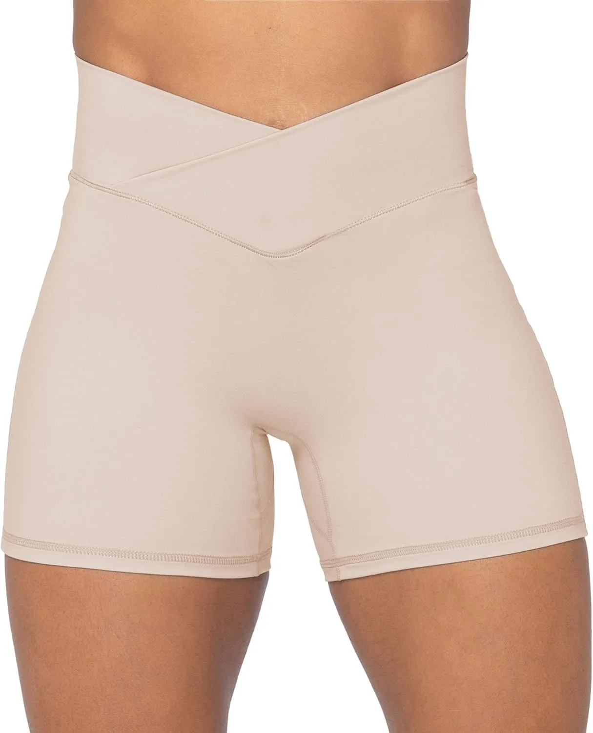 Sunzel Crossover Biker Shorts for Women, No Front Seam V High Waist Yoga Workout Gym Shorts with Tummy Control