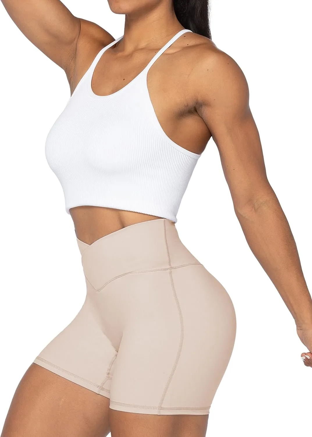 Sunzel Crossover Biker Shorts for Women, No Front Seam V High Waist Yoga Workout Gym Shorts with Tummy Control